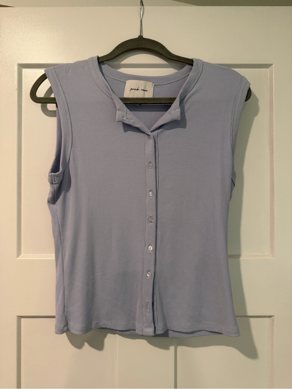 Pink Rose Sleeveless Ribbed Button-Front Top in Lavender
